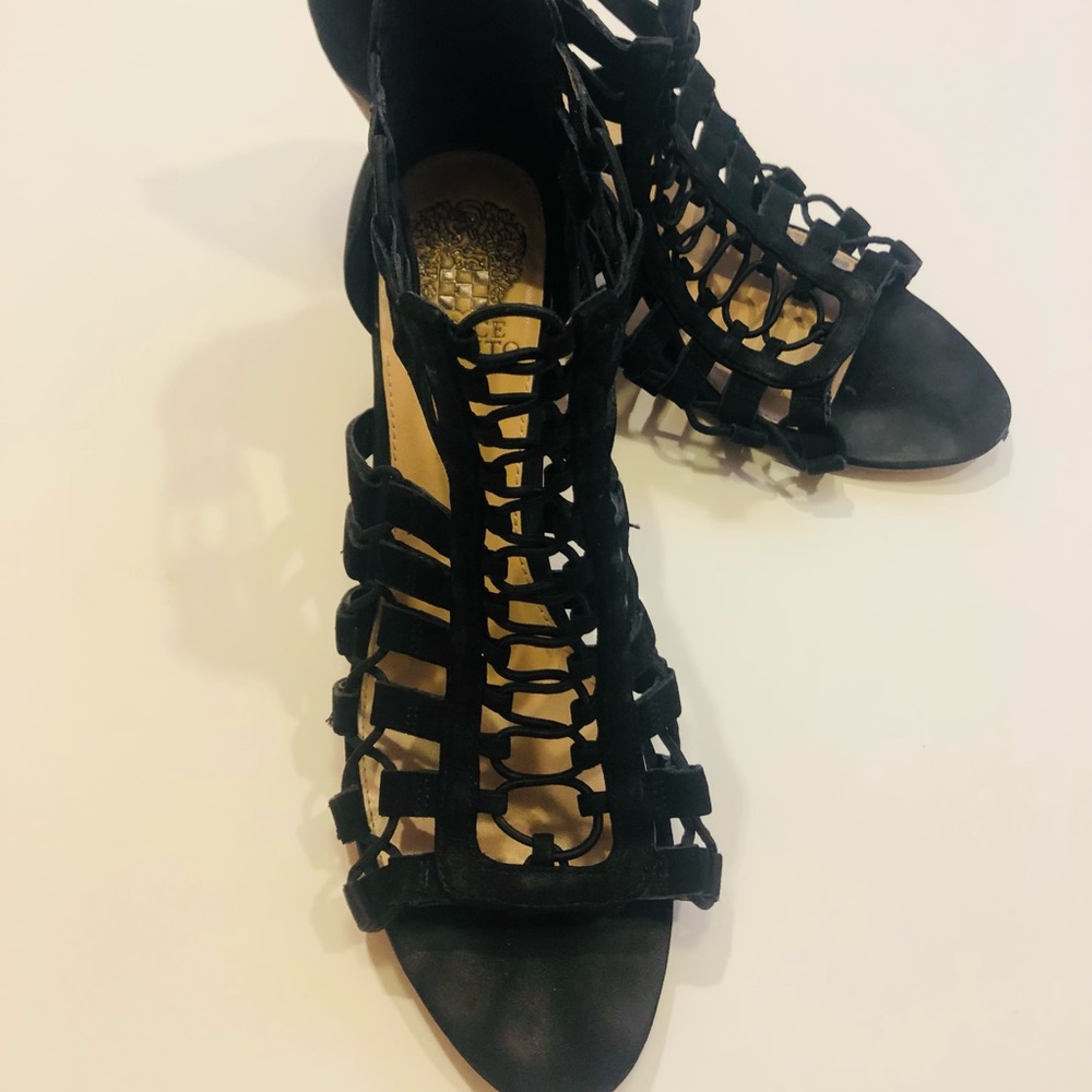 Vince Camuto Suede Cone Heel Sandal.  9 EUC
